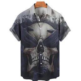 Men's Casual Shirts Men's Horror Skull Shirt 3D Printing Street Trend Summer Short Sleeve Loose Large Size Quick Dry Clothing 5XLMen's