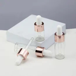 5ml 10ml 15ml 20ml clear glass essential oil eye dropper bottle Cosmetic Sample Vials with rose gold aliminum pipette dropper lid