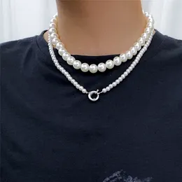 2022 Nowy modny naśladowanie Pearl Chain Naszyjnik Unisex Temperament Prosty ręcznie robiony pasek koralika Choker Prezent Gide