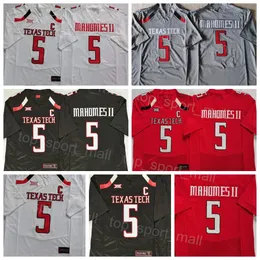 NCAA Koleji Futbol Texas Tech Jersey 5 Patrick Mahomes II Üniversite Tüm Ed Team Renk Kırmızı Siyah Gri Beyaz Spor Hayranları İçin Nefes Alabilir
