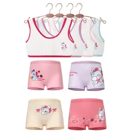 Mutandine 4 pezzi Set di biancheria intima per bambini in puro cotone Ragazze Rosa Canotta Reggiseno Canotta Bambini Crop Top Boxer Slip Bambina Pantaloni 2-12 anni