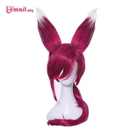 L-email wig Game LOL Xayah Cosplay Wigs Color Red with Ears Ponytail Heat Resistant Synthetic Hair Women220505