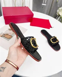 Frauen Sommer Hausschuhe Dame Bank Schuhe Stilvolle bequeme weibliche Flachgewebe mentale Schnalle echtes Leder verschleißfeste rutschfeste vielseitige Sandalen V70309