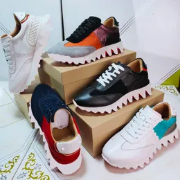 Mit Box Loubutins Christen Christen Rot-Boden Designer Sneakers Haischuhe Männer Frauen lässige Schuhe Loubishark Flat Leder Stylist Sneaker Donna Tiketa Slipon Run