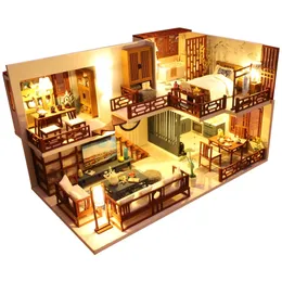 DIY DollHouse Wooden Doll Houses Miniature Dollhouse Furniture Kit Toys for children New Year Christmas Gift Casa T200116