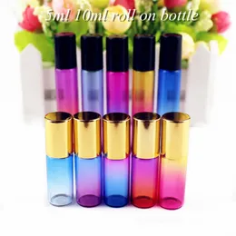 20pcs/lote 5ml/10ml Rolo na garrafa de vidro com vidro/rolo de metal perfume de óleo essencial garrafas de óleo de teste de teste de vidro 220711