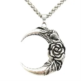 Pendant Necklaces Nostalgia Valentines Day Rose Crescent Moon Wicca Pagan Talisman Jewlery Gothic Accessories Women NecklacePendant