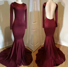 2022 Burgundy Balo Elbiseleri Uzun Kollu Denizkızı Kılıf Seksi Sırtsız Kat Uzunluğu Özel Yapımı Artı Boyutu Gece Elbisesi Resmi Giyim Vestidos