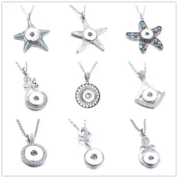 Mix Silver Snap Button Charms Jewelry Rhinestone Round Star Shape Pendant Fit 18mm Snaps Buttons Necklace for Women Noosa D336