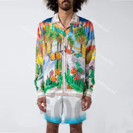 Casablanca 23ss Camicia a maniche lunghe hawaiana con mongolfiera a fiori tropicali per uomo e donna Camicie Casablanc firmate con bottoni