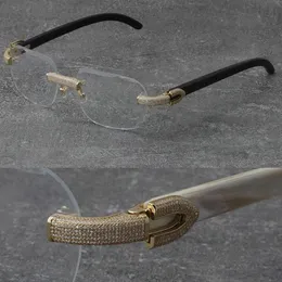 新しいメタルミックスオリジナルブラックバッファローホーンフレーム光学リムレス高級ダイヤモンドセットデザイナーメガネ男性女性 C 装飾岩ワイヤー 18 K ゴールドフレーム近視眼鏡