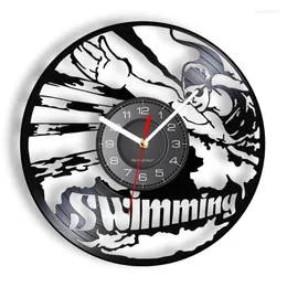 Väggklockor simning modern konst tyst non ticking klocka för natatorium skiva simmare sport heminredning disk hantverk
