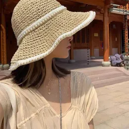 Szerokie brzegowe czapki wiosenne lato dla kobiet koraliki kwiatowe Brimmed Jazz Panama Hat Sun Visor Beach Pearl Straw