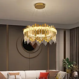 Lampade a sospensione lampadario in oro di lusso per soggiorno moderno camera da letto a LED in cristallo lampada a sospensione rotonda decorazioni per la casa Cristal Lustre