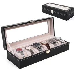 6 слотов кожаные часы для хранения ящика для хранения механической мужской держатель держателя черного ювелирного шкафа. Дармовые коробки корпуса 220617