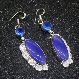 Lampadario penzolante Meraviglioso unico BotswanaAgate BlueTopaz Colore argento per orecchini pendenti da donna 2 5/8 pollici HD545
