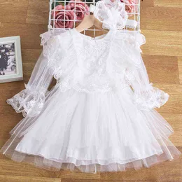 Białe koronkowe sukienki dla dzieciaków Księżniczka Flower Tiulle Tutu Tutu Vestidos 1 2 3 4 5 -letni maluch dzieci weselne eleganckie kostium G220518