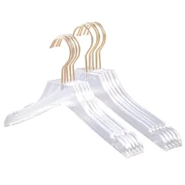 5 Pcs Clear Acrylic Clothes Hanger with Gold Hook Transparent Shirts Dress Notches for Kids Girl 220531