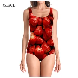 Est Fashion Fruit Truskawki 3D Print OnePiece Swimsuit Kobiety pływające do kąpieli kostium bez rękawów Slim Sexy Girl 220617