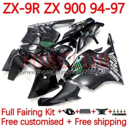 MOTO Carrozzeria per KAWASAKI NINJA ZX 9R 9 R 900 CC ZX9 R ZX900C 94-97 Corpo 23No.1 ZX900 900CC ZX-9R ZX9R 94 95 96 97 ZX-900 1994 1995 1996 1997 Kit carenatura OEM nero lucido