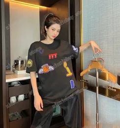 22SS 여성 디자이너 T 셔츠 농구 자수 면화 면화 승무원 목도우 스트리트웨어 검은 흰색 xinxinbuy s-2xl