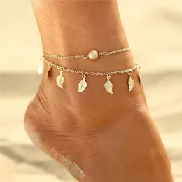 Leaf Charm Anklet Armband Böhmen Guld Geometriska charm Ankletter för Girls Beach Wedding Dance Yoga Foot Chain
