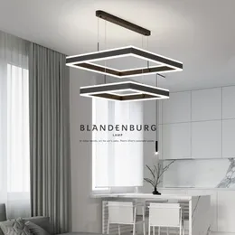 Modern Simple Aluminum LED Chandelier Rectangular Pendant Lamps Black Nordic Lights Lighting Fixture For Living Room Restaurant Dinning Room