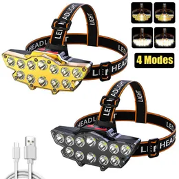 Headlamps 12LED Headlamp 600 Lumen High Powerful Headlight USB Rechargeable Head Lamp Waterproof Torch Lantern For Camp Fish Outdoor