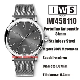 IWSF Top Quality Watches 37mm Miyota 9015 Automatisk kvinnoklocka 458110 Grå urtavla rostfritt stål armband damer armbandsur