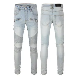 Män designer jeans stora och höga byxor denim för man mager rock cyklist smal blå hip hop mens mode spänne lång rak dragkedja fluga tvättad solid mjukgörare midvikt