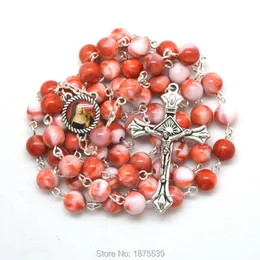 체인 St Rita Red Rosary 8mm 라운드 아크릴 비드 기독교 가톨릭 목걸이