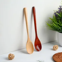Sublimation 1Pc Wooden Long Handle Spoon Round Natural Solid Wood Soup Scoops Dessert Porridge Tea Coffee Spoons Tableware Kitchen Supplies