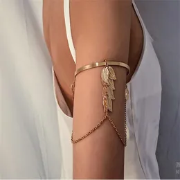 Bohemian Leaf Charm överarmarmband metallblad Tasselängar arm manschett armband för kvinnor mode smycken gc1174