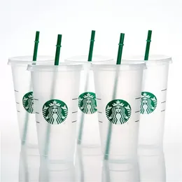 DHL Mermaid Goddess Starbucks 24oz/710ml Plastikbecher Tumbler Wiederverwendbarer, klarer Trinkbecher mit flachem Boden, säulenförmiger Deckel, Strohbecher, Becher 0512