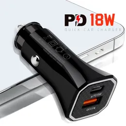 18W 자동차 충전기 QC 3.0 USB 유형 C 듀얼 포트 PD 빠른 충전 전화 충전기 iPhone Samsung S8 멀티 인터페이스