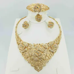 Earrings & Necklace Fashion Wedding Bridal Crystal Rhinestone Jewelry Sets African Beads Dubai Gold Color Statement Jewellery CostumeEarring