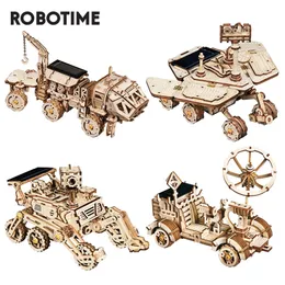 Robotime Rokr DIY Solenergi Träblock Toys Model Building Kit Space Hunt Assembly for Children Barn 220715