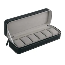 6 Slot Watch Box Portable Travel Zipper Case Casought Jewelry 220428
