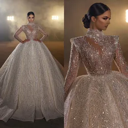 Vintage Sparkle Suknie ślubne z długim rękawem cekinowe suknie ślubne koronkowe lśnienie dostosowania księżniczki vestido de novia