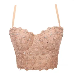 Atoshare Glitter Top med band Lace Corset Bustier Bra Kvinnor Sommar Tank Rosa Crop Party Club Kläder 220316