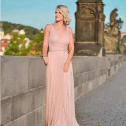 Sexy Rosa Kleider für die Brautmutter 2022 V-Ausschnitt Rückenfreies Abendkleid Formelle Abendkleider vestidos para bodas mujer invitada
