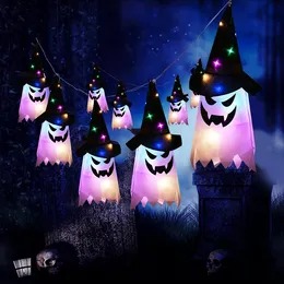 Decora￧￣o de Halloween LED LED Plashing Light Gypophila Festival Ghost Dress Up Growing Wizard Ghost Hat Hat Lamp Decor pendurado Lantern B0816