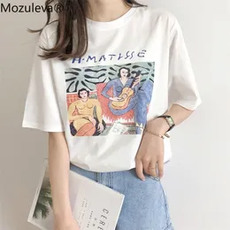 Mozulevaスタイルのジタルプリント女性Tシャツ半袖緩い綿の女性の基本的なトップスシャツ春の夏の女性ティー220328