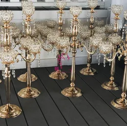 Elegente candelabro de vidrio Centro de mesa de bola de cristal barato para la mesa de la boda Centros de mesa de mesa decoración