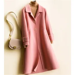 Medium Långt dubbelt 100 Wool Winter Coat Women Single Breasted Slim Coats Korean Jacket Casaco Feminino Abrigos Mujer 2020 LJ201106