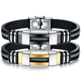 Moda Domineering Titanium Steel Butterfly Buckle Buckle Men's Stainless Steel Silicole Bracelet