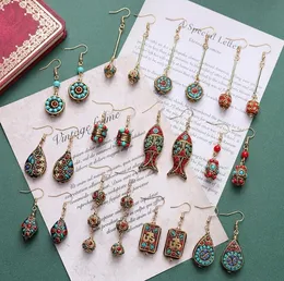 Nepal Exotic Wind Tibetan Style National Charm Earrings Copper Beads Retro Temperament Simple Earrings Show Face Thin Earring