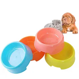Cuencos de plástico redondos portátiles para perros y gatos de Color puro, plato de comida para cachorros fácil de limpiar, cuenco de alimentación de agua, suministros divertidos para mascotas VTMHP0144
