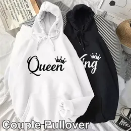 Masowe mężczyźni kobiety długie rękawowe bluzy z kapturem z kapturem unisex king i królowa bluzy do druku swobodne streetwear para sata 220816