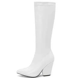 Boots Sexy White Red Knee High Women Autumn Winter Wedges Heels Thigh for Large Size Fetish Party Long Shoes 220805